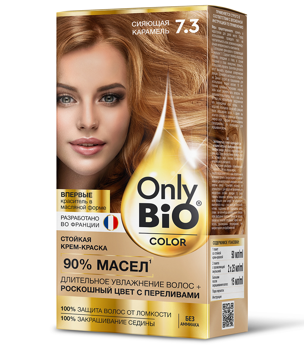 картинка Only Bio Стойкая крем-краска для волос Тон 7.3 Сияющая карамель