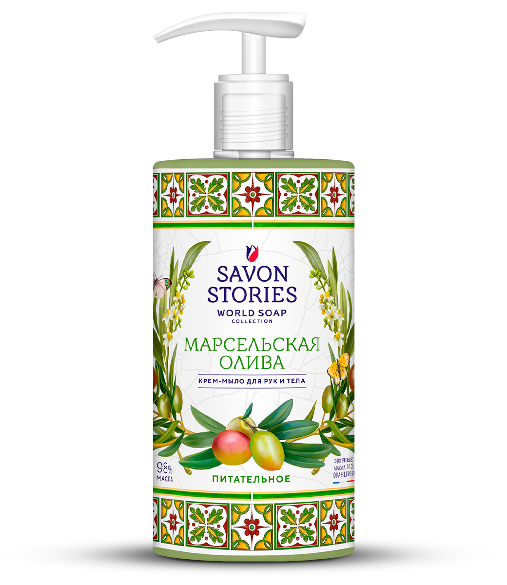 картинка Savon Stories Крем-мыло для рук и тела Смягчающее Марсельская олива