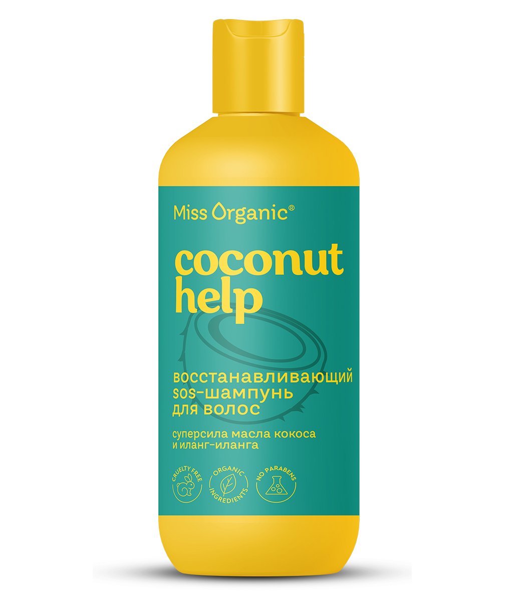 картинка Miss Organic восстанавливающий sos-шампунь для волос Coconut help