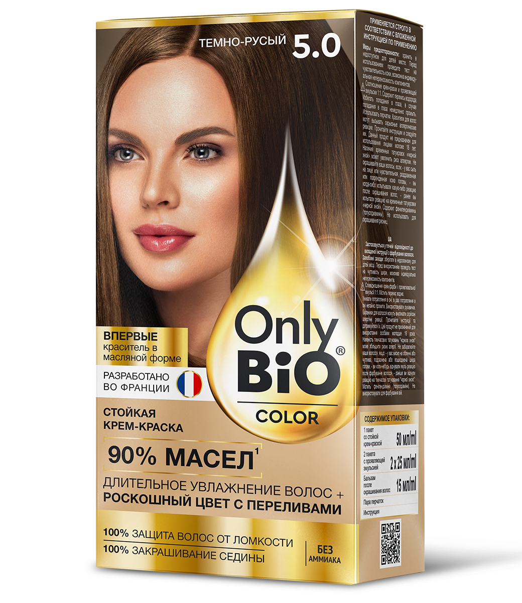 картинка Only Bio Стойкая крем-краска для волос Тон 5.0 Темно-русый