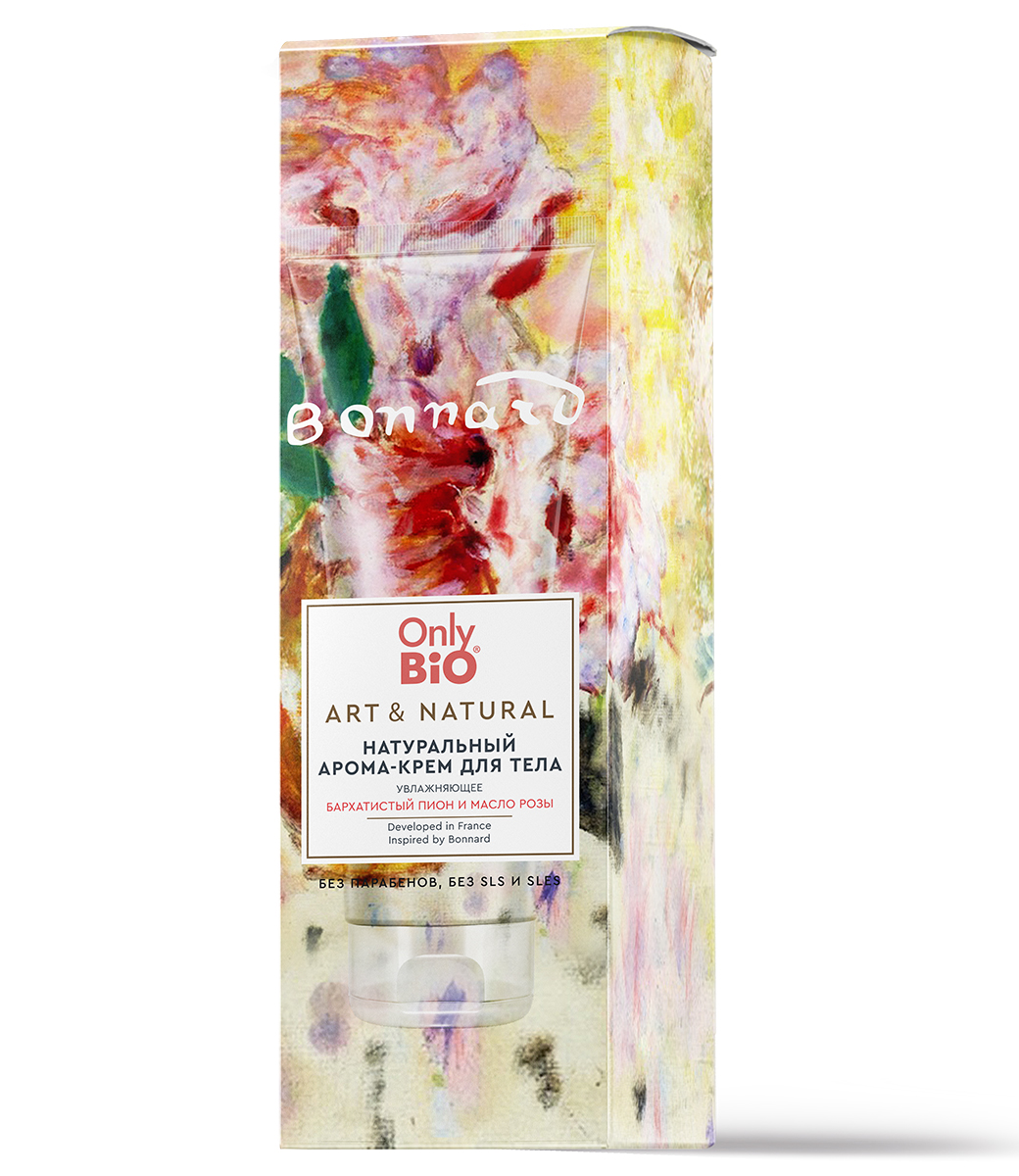 картинка Only Bio Art & Natural натуральный арома-крем для тела Увлажняющий Бархатистый пион и масло розы