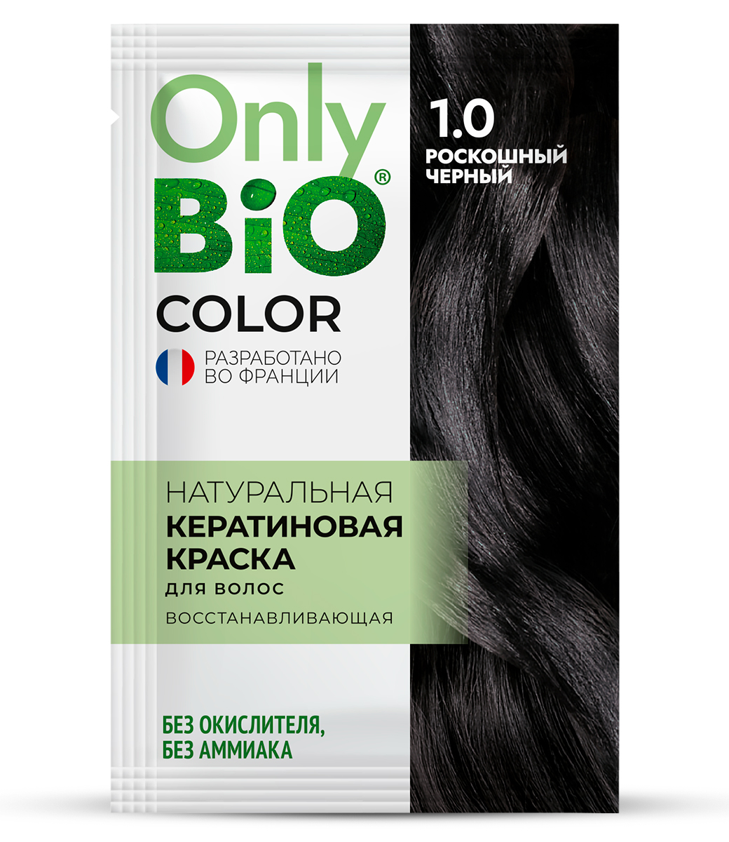 картинка Only Bio Стойкая крем-краска для волос Кератиновая, тон 1.0 Роскошный черный