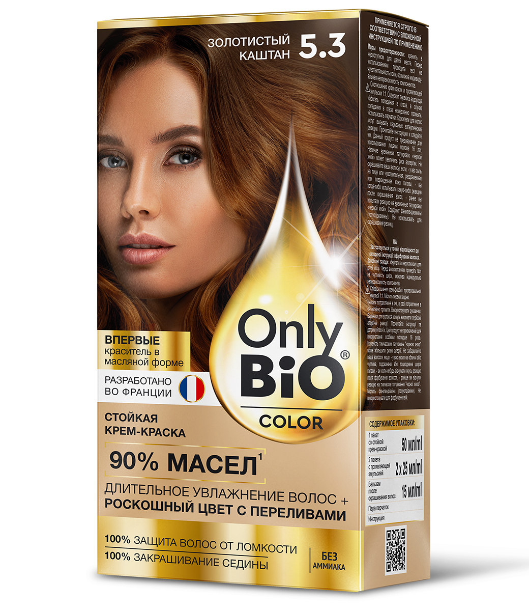 картинка Only Bio Стойкая крем-краска для волос Тон 5.3 Золотистый каштан